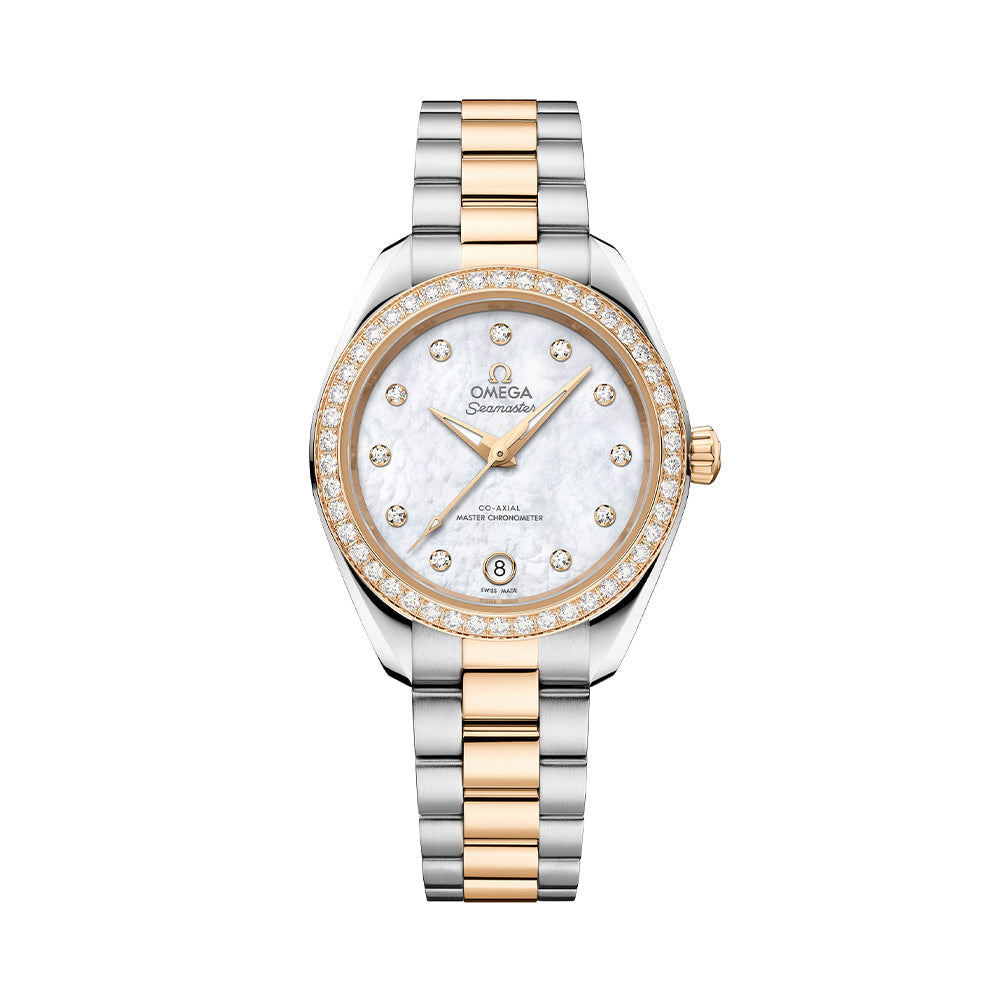 Seamaster Aqua Terra 150M Two-Tone 30mm - White, Mother-of-Pearl w/ Diamonds on Bracelet
