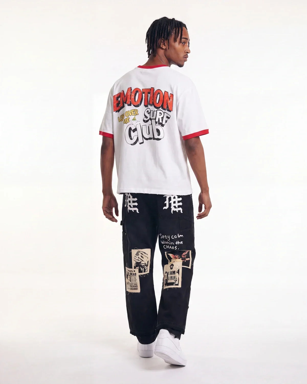 Mixed Emotions Newspaper Carpenter Pants Black
