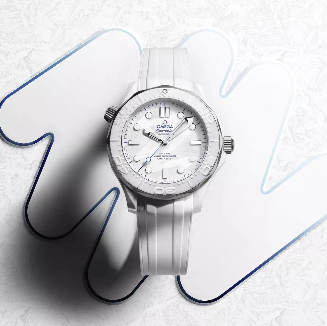 Seamaster Diver 300M Milano Cortina 2026 43.5mm - White on Rubber Strap