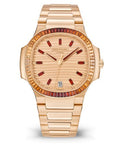 Patek Philippe Nautilus Ladies Rose Gold Baguette Cognac Bezel Watch 7118/1300R 7118/1300R-001
