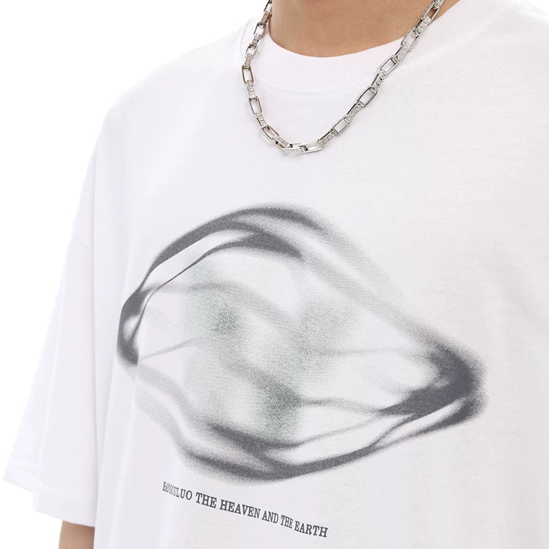American high street abstract printed pure cotton short sleeved t-shirt men's summer trendy brand trendy loose couple half sleeved top