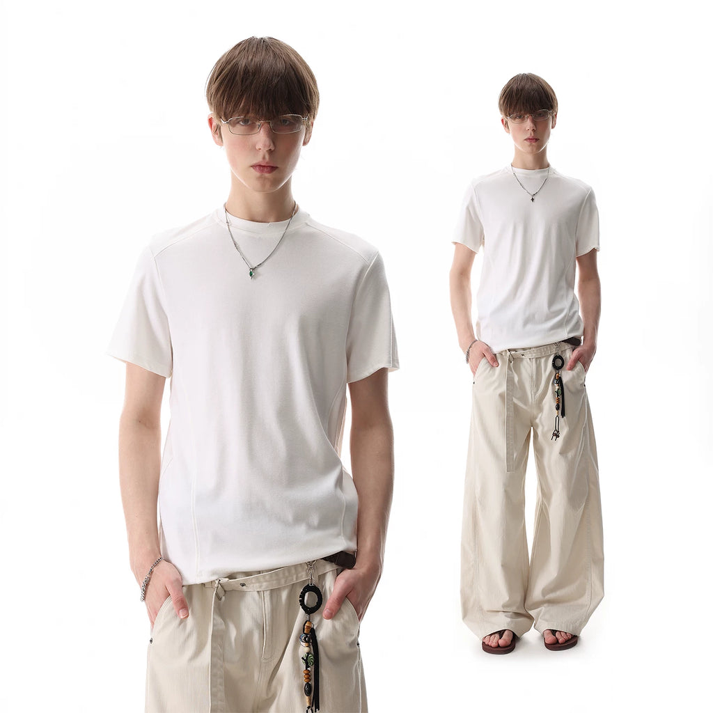 TREND ST summer slim fit elastic short sleeved T-shirt for men and women, simple and short style, small neckline, shoulder length top