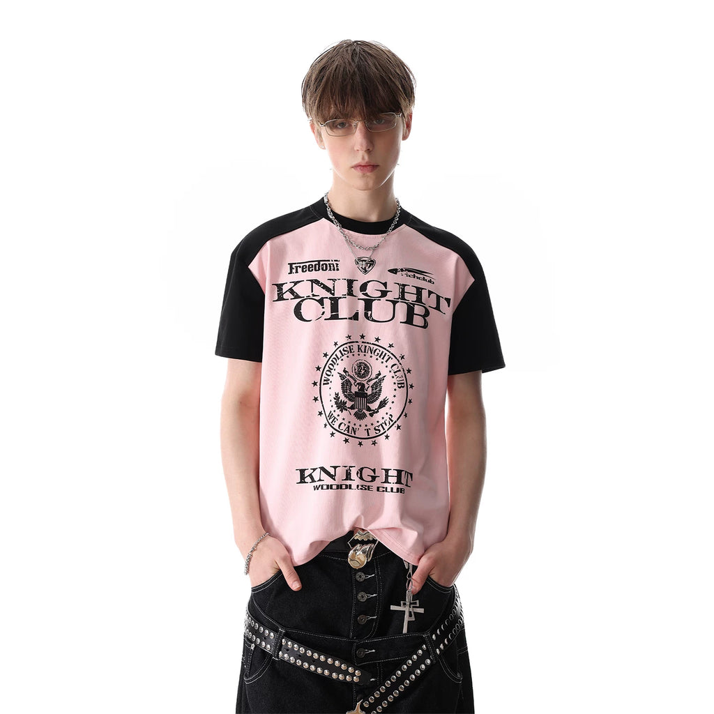 TREND ST subculture visual style contrasting T-shirt with men's and women's letter print shoulder short sleeved boxy cut top