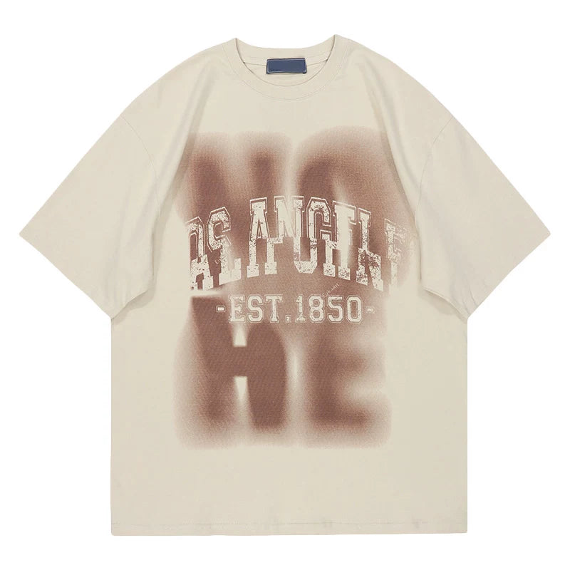 Trendy block American retro letter printed short sleeved T-shirt, loose and versatile pure cotton top, youthful and trendy style