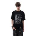 American retro texture figure print short sleeved T-shirt for men's summer round neck breathable semi transparent knitted top trendy