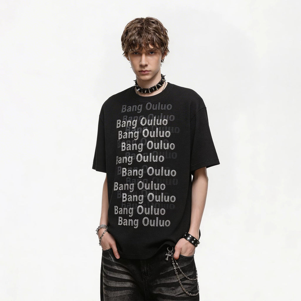 TREND ST American retro washed vintage printed short sleeved T-shirt for men's summer loose heavyweight waffle top