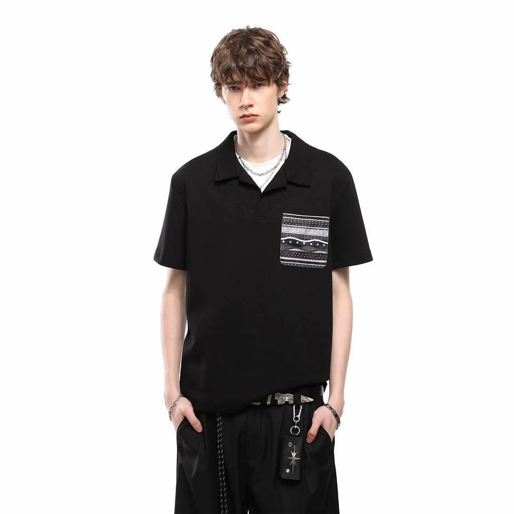 Fake Two Seagull Collar Pocket Polo Shirt T-shirt with