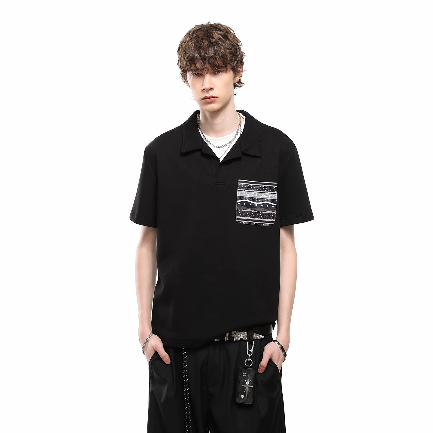 Fake Two Seagull Collar Pocket Polo Shirt T-shirt with