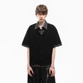 TREND ST Summer Vacation Two piece plaid patchwork vintage style shirt short sleeved men's American casual loose shirt