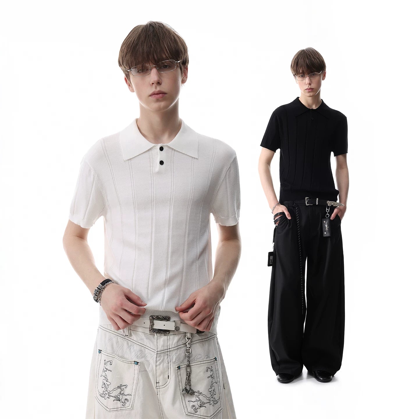 Old money style texture pit striped knitted short sleeved polo shirt for men's summer cleanfit short fit slim fit shoulder T-shirt