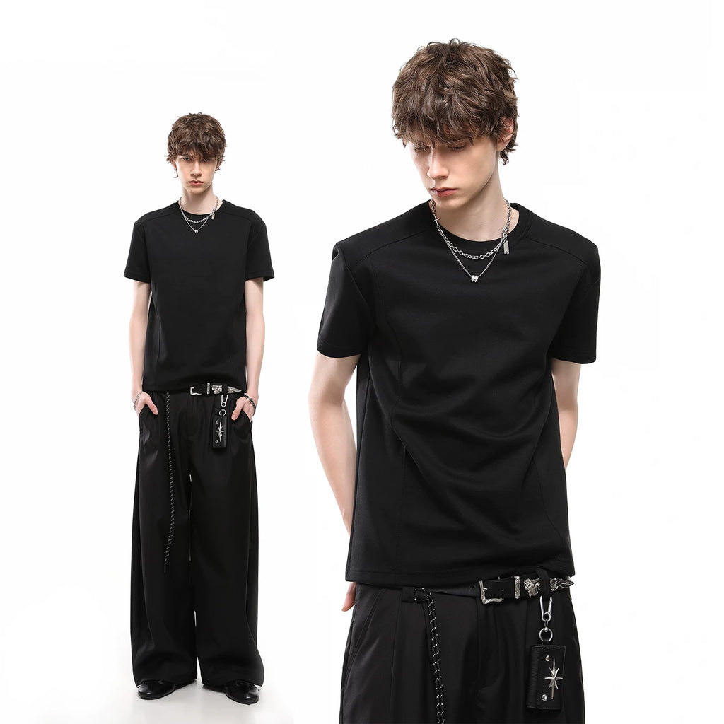 TREND ST American Boxy Edition Short Clean Fit Shoulder Short sleeved T-shirt Men's Summer Solid Color Couple T-shirt