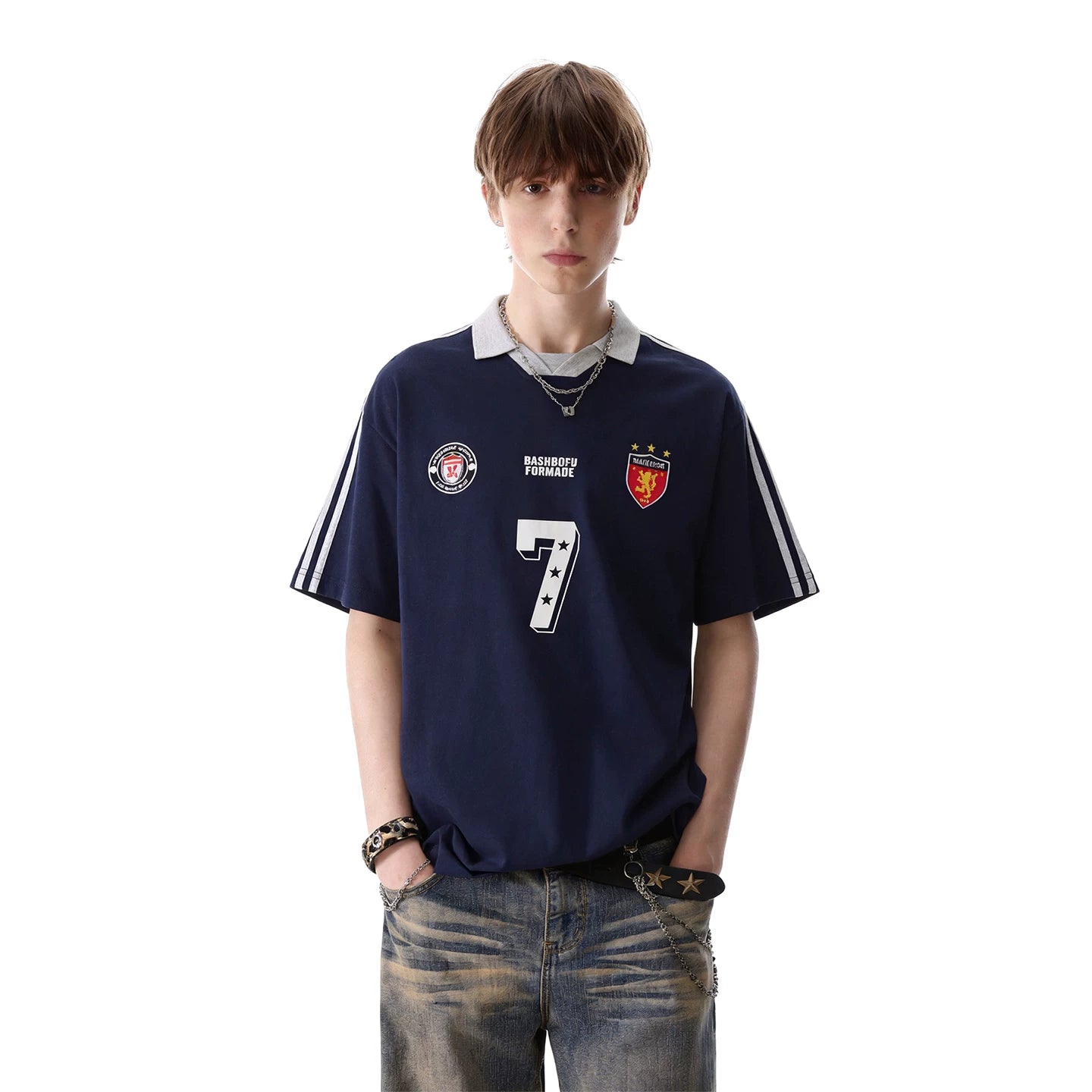 TREND ST American retro sports cool short sleeved T-shirt for men's summer loose fit size 7 printed polo shirt top