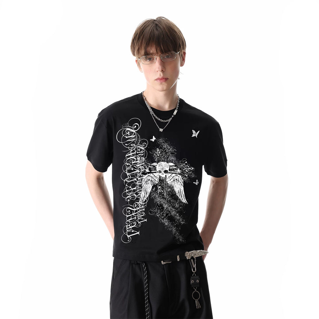 TREND ST original visual style light Asian style skull print short sleeved T-shirt for men's summer street lightweight top