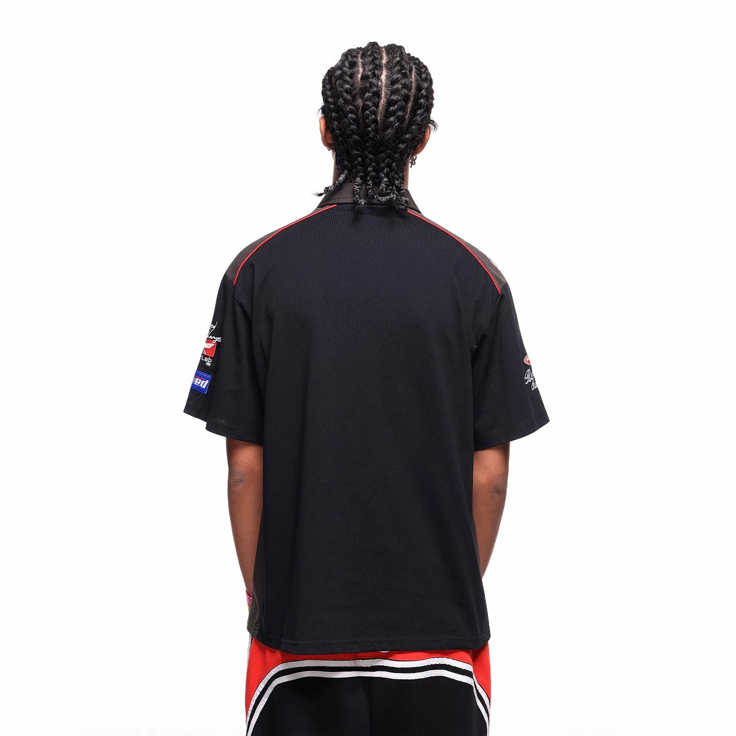 American high-end racing suit with half zipper collar T-shirt, men's summer loose design, embroidered polo shirt, short sleeved