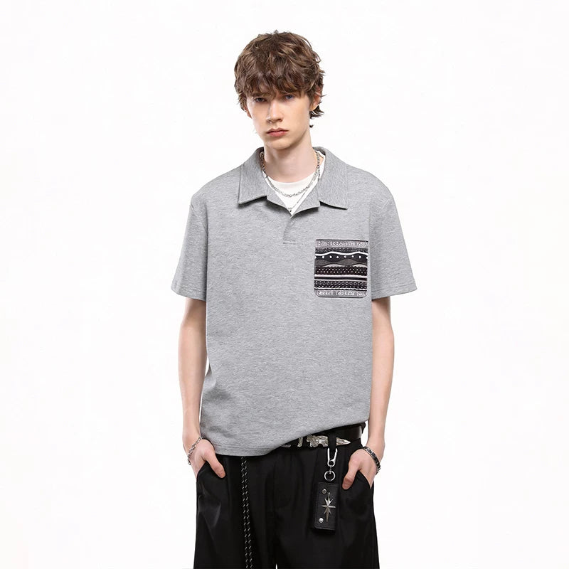 Fake Two Seagull Collar Pocket Polo Shirt T-shirt with