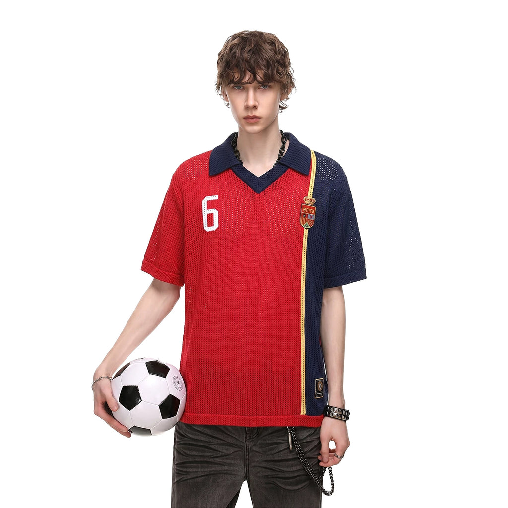 TREND ST2026 World Cup No. 6 jersey contrasting collar polo shirt short sleeved summer hollow knit shirt for men