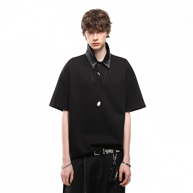 TREND ST American style fake two gray polo shirts short sleeved T-shirt men's summer cleanfit double-layer collar top