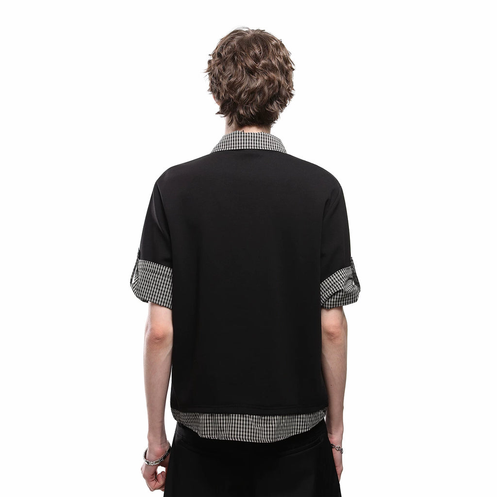 College style vacation two polo shirts short sleeved men's summer contrasting plaid casual T-shirt vintage versatile top