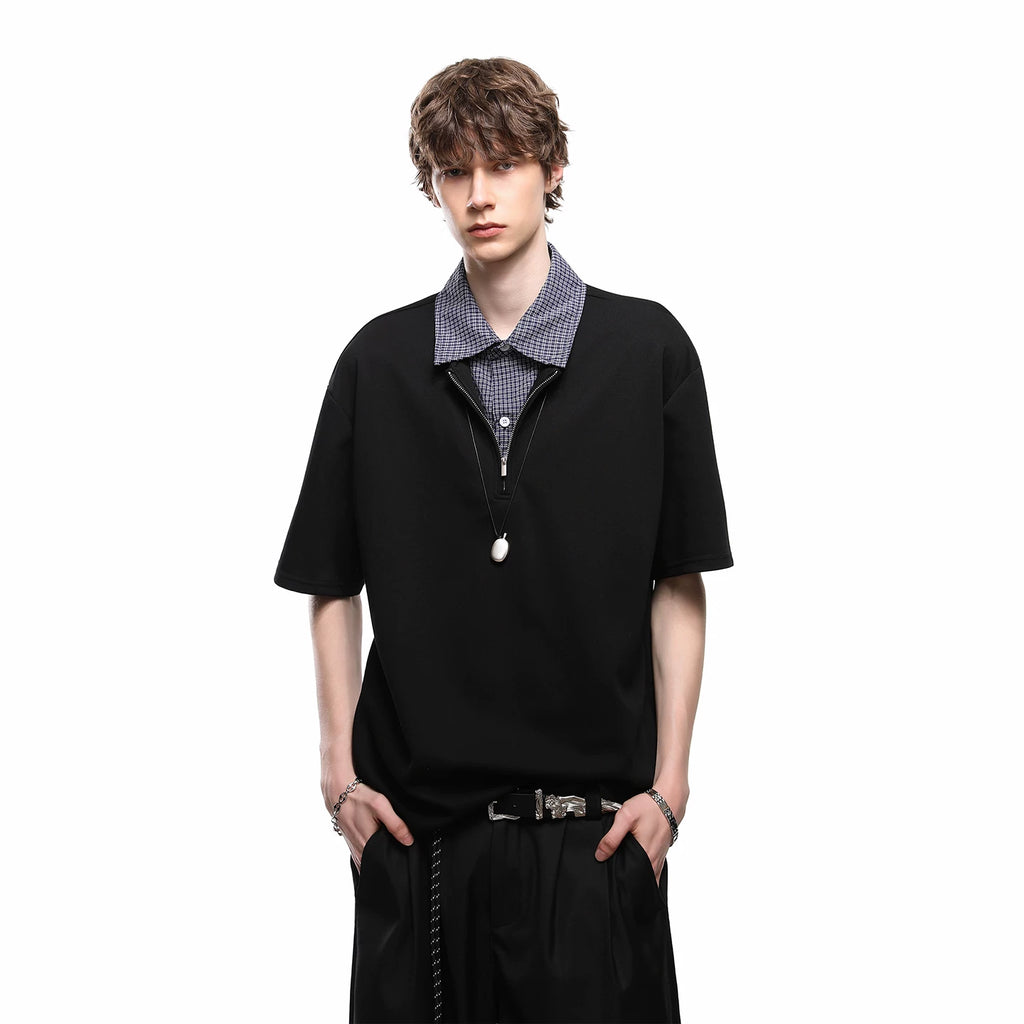 Trendy Street Cleanfit Half Zipper Short Sleeve Polo Shirt Men's Summer American Luxury Shirt Collar T-shirt Trendy