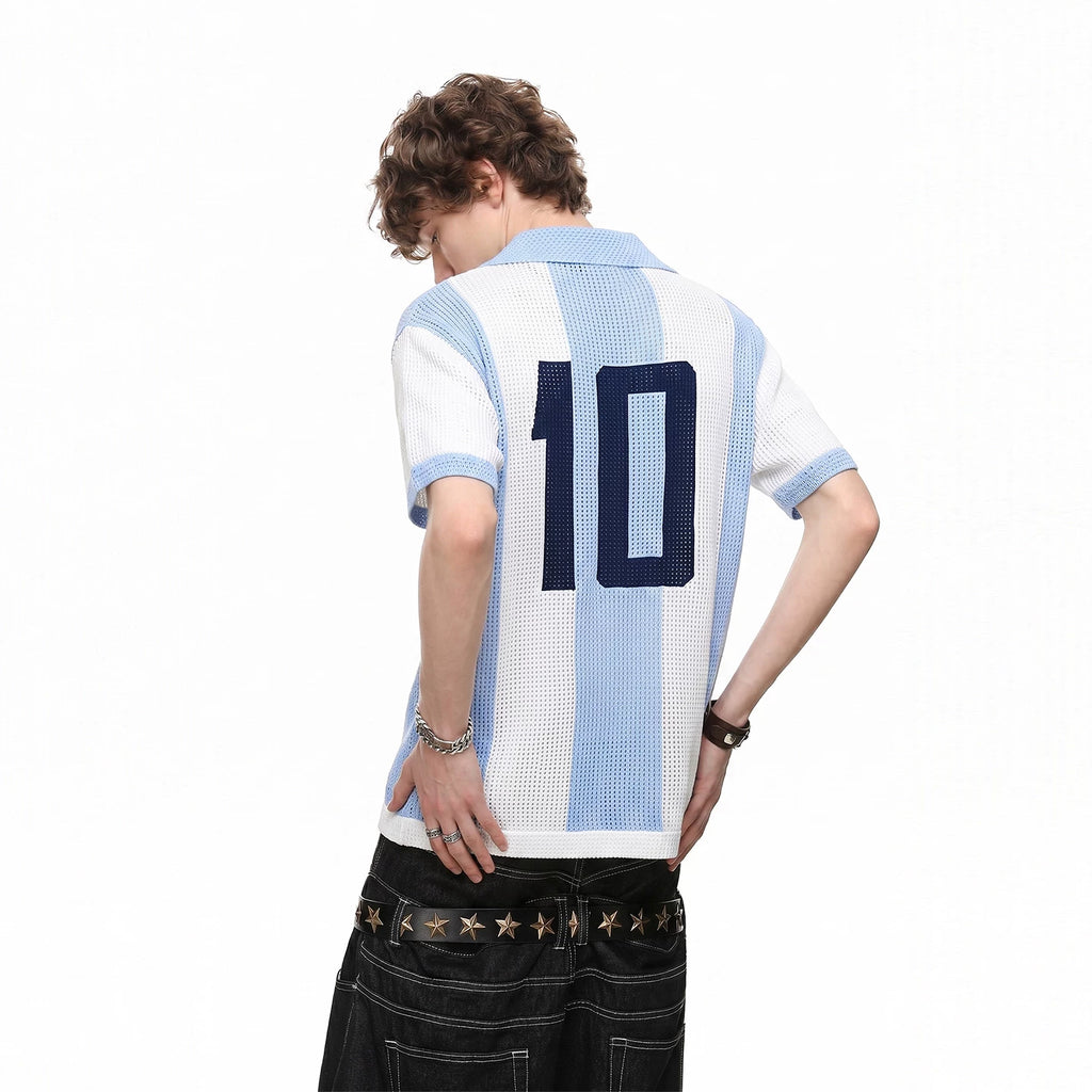 2026 World Cup Argentina Messi No. 10 jersey mesh hollow knit polo shirt short sleeved men's and women's summer