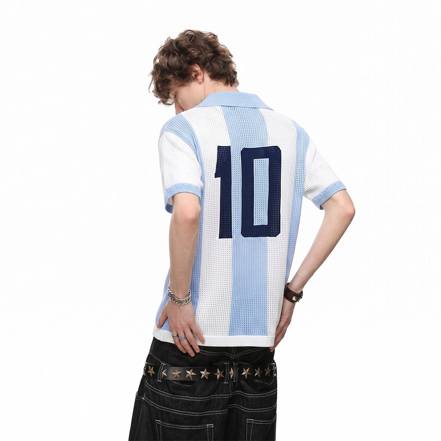 2026 World Cup Argentina Messi No. 10 jersey mesh hollow knit polo shirt short sleeved men's and women's summer