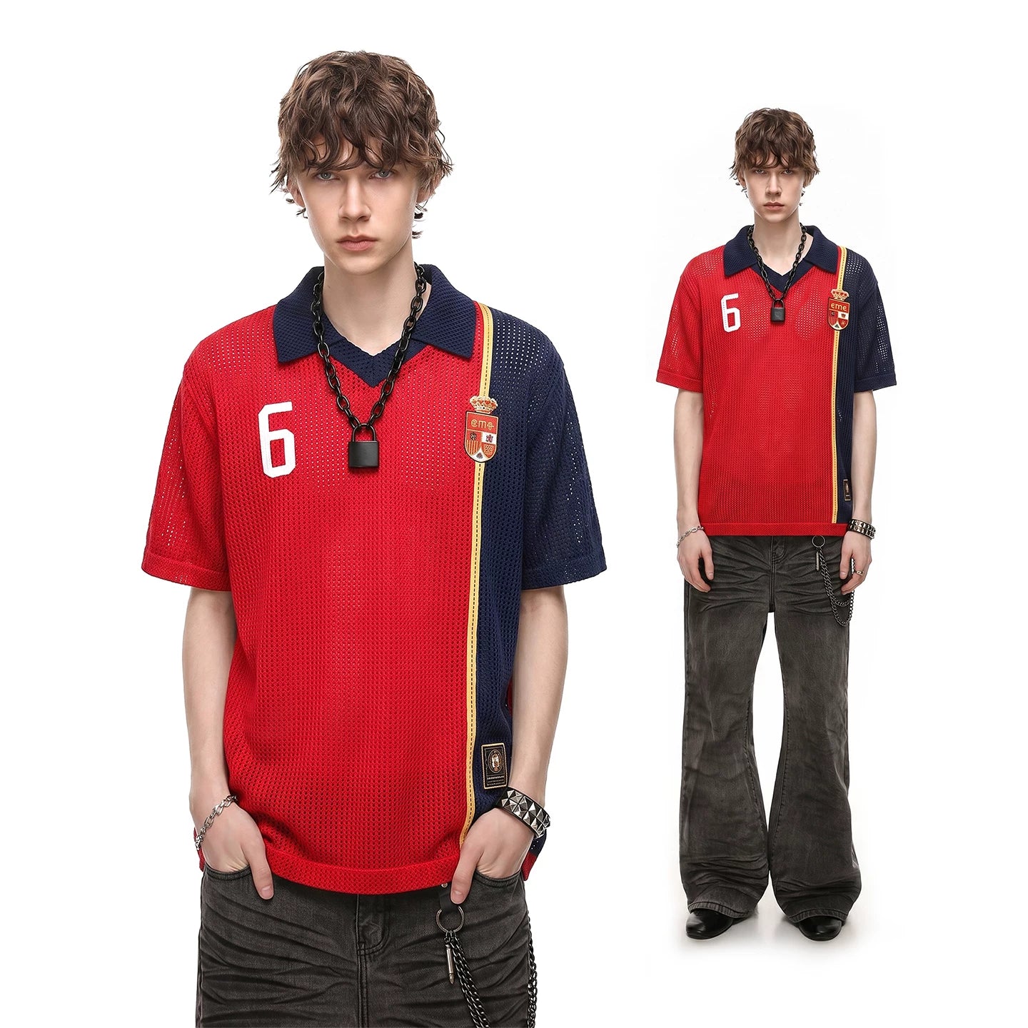 TREND ST2026 World Cup No. 6 jersey contrasting collar polo shirt short sleeved summer hollow knit shirt for men