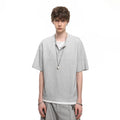 TREND ST American Retro Fake Two Piece Henry Collar Short Sleeve T-shirt for Men and Women Summer Loose Casual Couple T-shirt