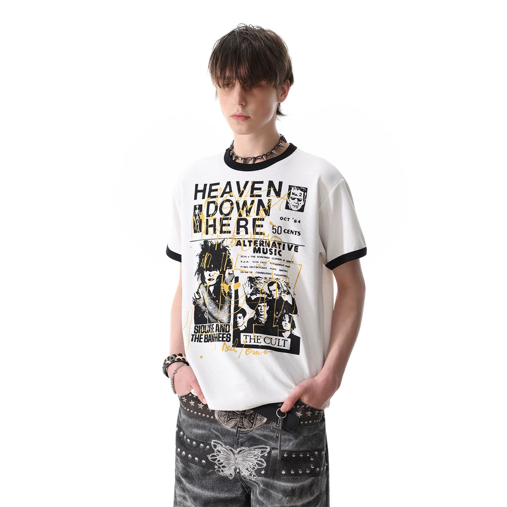 TREND ST Summer Street Punk Figure Printed Shoulder Short sleeved T-shirt Men's Boxy Version Short T-shirt