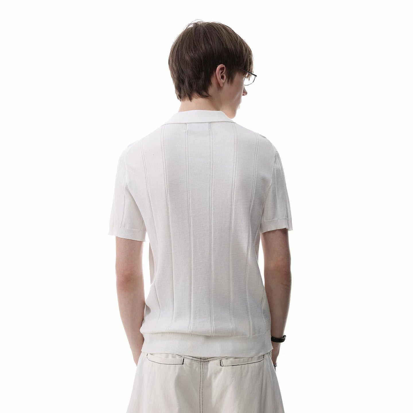 Old money style texture pit striped knitted short sleeved polo shirt for men's summer cleanfit short fit slim fit shoulder T-shirt