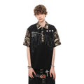 Vintage American fashion brand camouflage spliced polo shirt short sleeved men's summer trend loose casual couple T-shirt