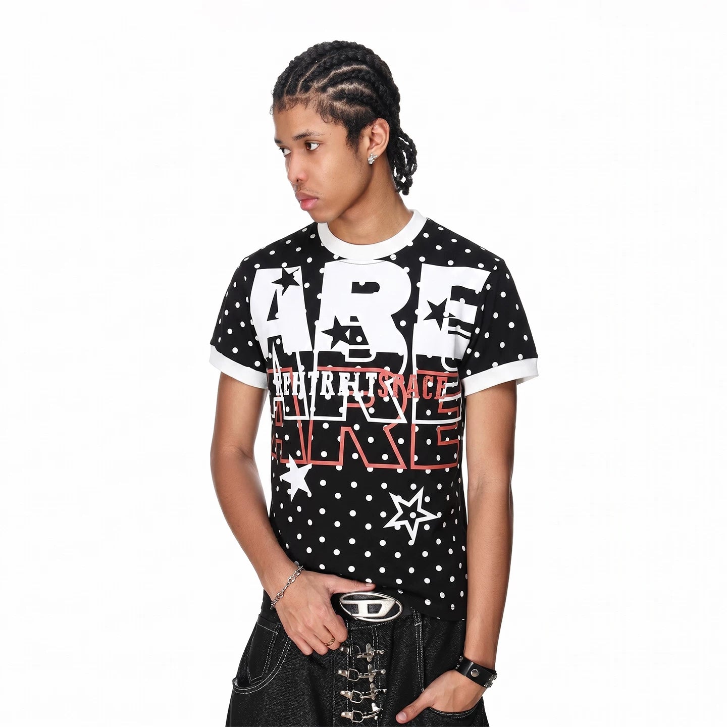 TREND ST Original Punk Light Yabo Dot Letter Elastic Slim Short Sleeve T-shirt Summer Boxy Shoulder Top