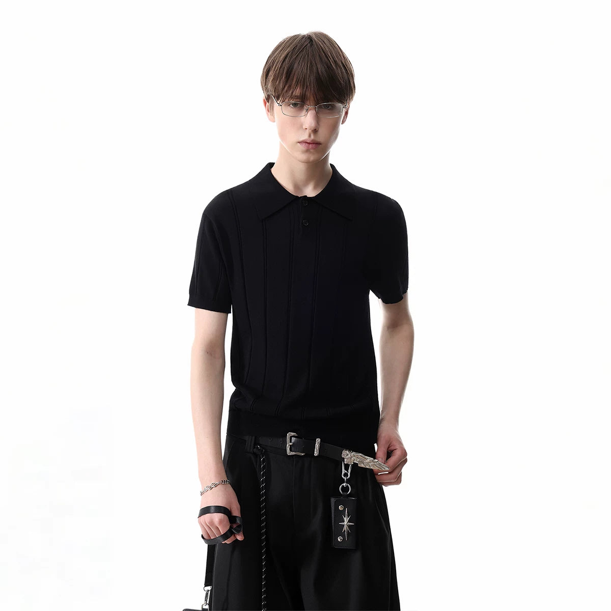 Old money style texture pit striped knitted short sleeved polo shirt for men's summer cleanfit short fit slim fit shoulder T-shirt