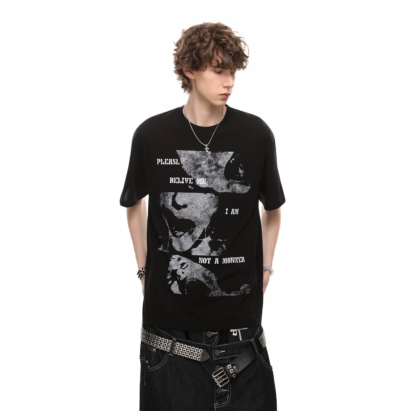 Trendy Street Summer New Product Dark High Street Portrait Printed Short Sleeve T-shirt Men's Trendy Brand Trendy Hip Hop Half Sleeve T-shirt