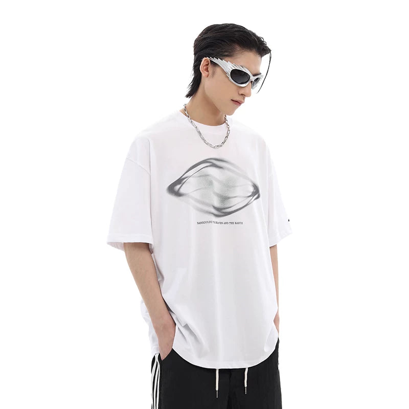 American high street abstract printed pure cotton short sleeved t-shirt men's summer trendy brand trendy loose couple half sleeved top