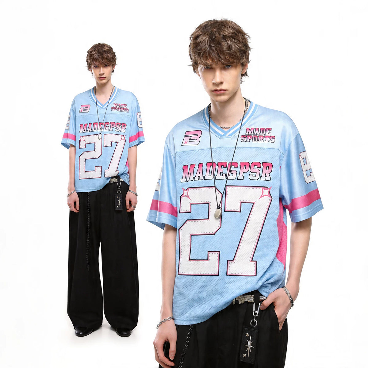 Trendy loose Blokecore V-neck 2711 jersey short sleeved men's and women's summer sports style breathable T-shirt