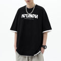 American high street splicing fake two piece short sleeved T-shirt men's summer trendy brand print loose couple layered half sleeved top