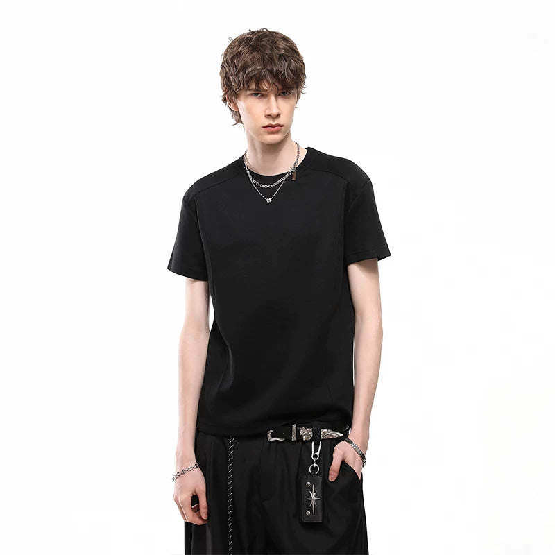 TREND ST American Boxy Edition Short Clean Fit Shoulder Short sleeved T-shirt Men's Summer Solid Color Couple T-shirt