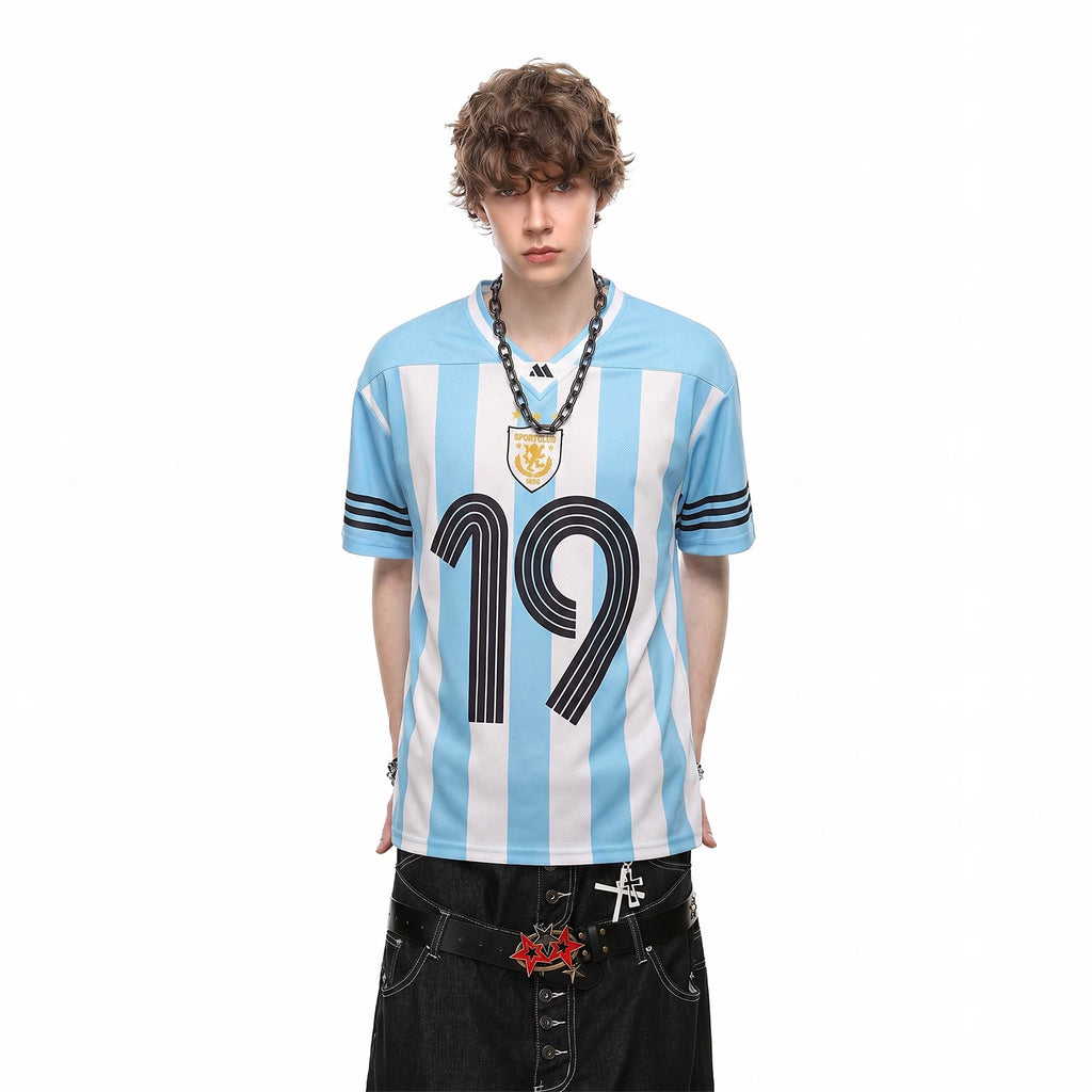 TREND ST 2026 World Cup jersey size 19 vertical stripe V-neck top men's and women's football sports short sleeved T-shirt