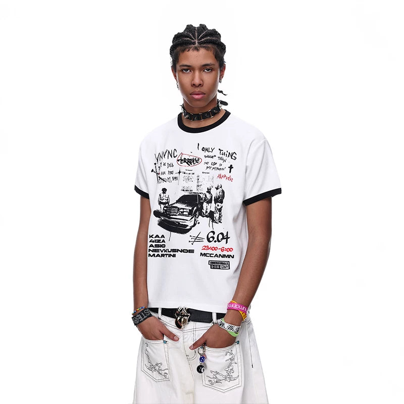 TREND ST Shoulder Boxy Edition Short Sleeve T-shirt for Men and Women, Summer Visual Style, Light Asian Printed Half Sleeve TEE