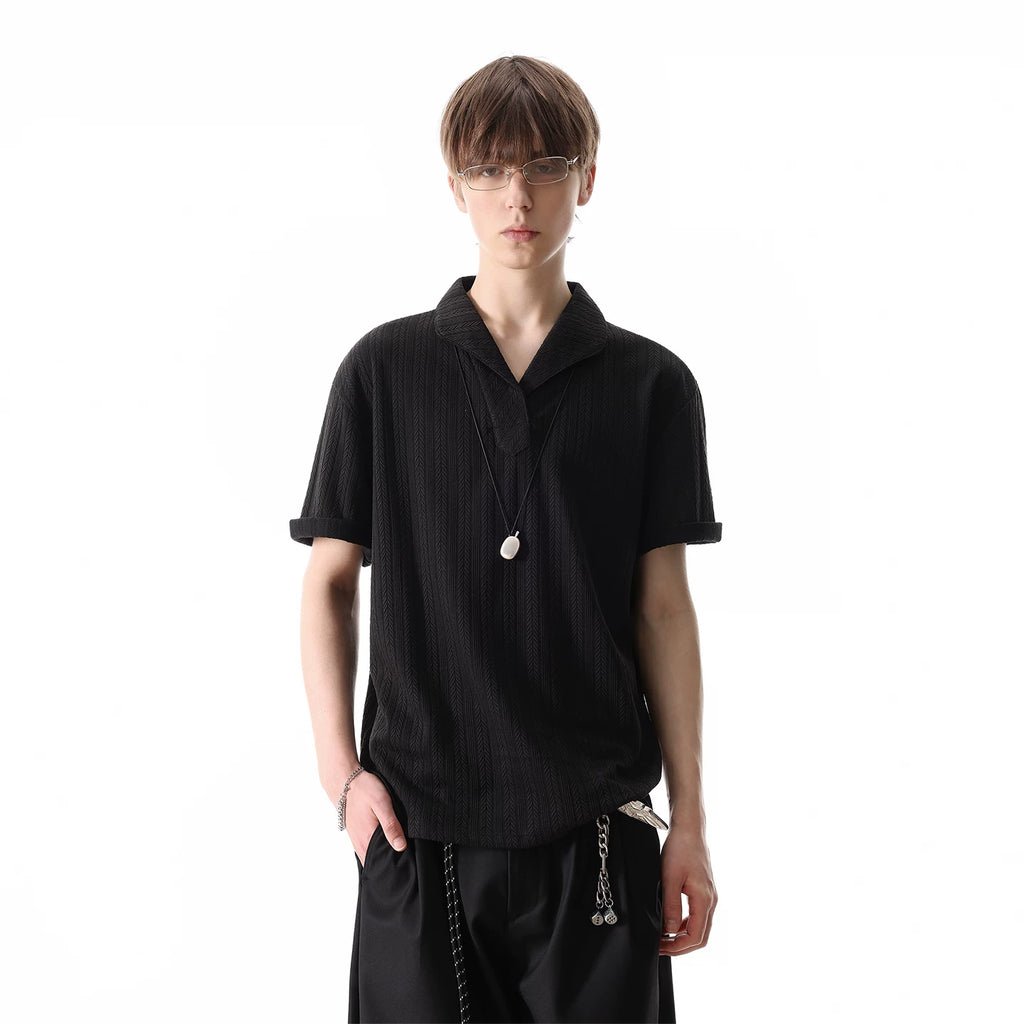TREND ST old money style new noble texture knitted polo shirt short sleeved men's summer loose couple T-shirt top