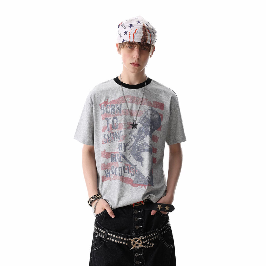 TREND ST Light Asian Street Retro Printed Short Sleeve T-shirt for Men's Summer Loose Solona Cool Half Sleeve T-shirt
