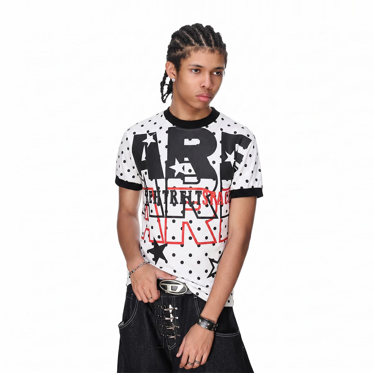 TREND ST Original Punk Light Yabo Dot Letter Elastic Slim Short Sleeve T-shirt Summer Boxy Shoulder Top