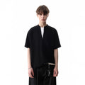TREND ST Summer Vacation Two Piece Splicing Half Zipper Short Sleeve T-shirt for Men's American Casual Simple Waffle Top