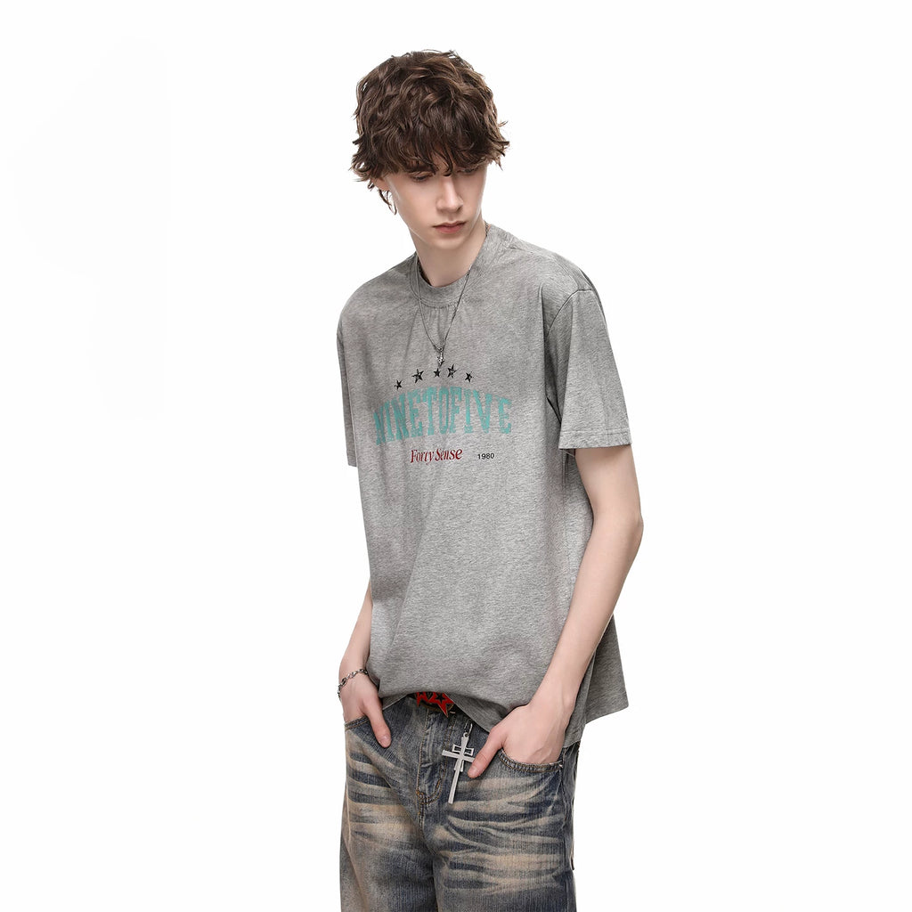 American retro tie dye distressed small collar short sleeved T-shirt for men's summer street ruff handsome print pure cotton half sleeved T-shirt