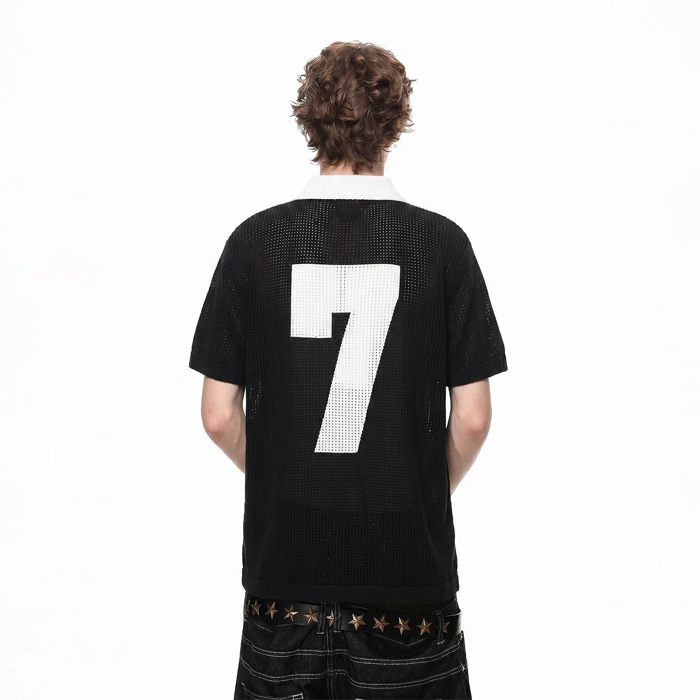 2026 World Cup jersey Black Frontline No.7 mesh knitted Polo shirt short sleeved men's summer football sports hollow T-shirt