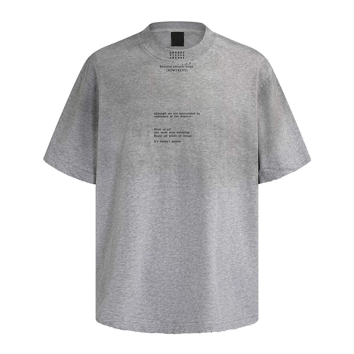 300g Heavy duty Small Collar T-shirt Men's Trendy Brand Loose Letter Pure Cotton Short Sleeve High Weight Remake Old Gradient T-shirt Summer