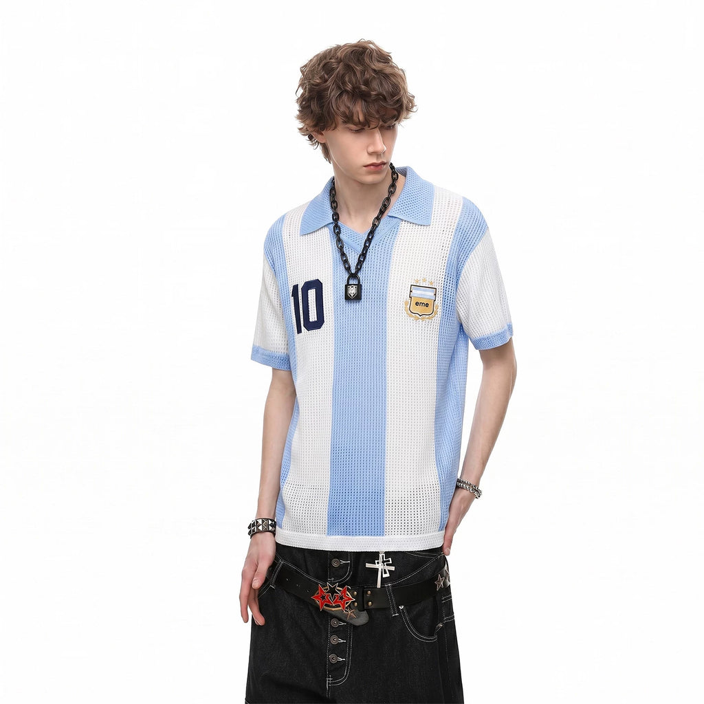 2026 World Cup Argentina Messi No. 10 jersey mesh hollow knit polo shirt short sleeved men's and women's summer