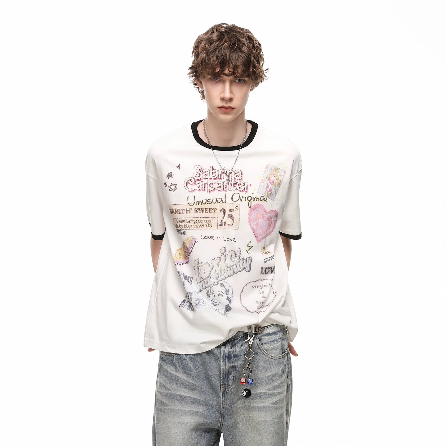 TREND ST American retro fun printed T-shirt short sleeved for men and women in summer, loose and lazy, versatile for couples, half sleeved