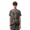 Visual style light Asian style vintage tie dye printed short sleeved men's summer shoulder boxy version rivet punk T-shirt