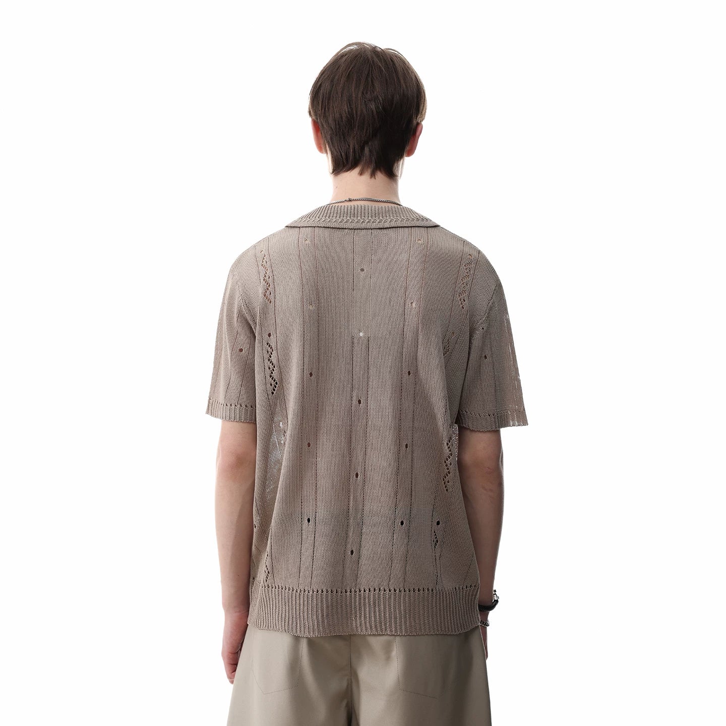 TREND ST old money style clean fit short knitted polo shirt men's summer hollow breathable short sleeved T-shirt